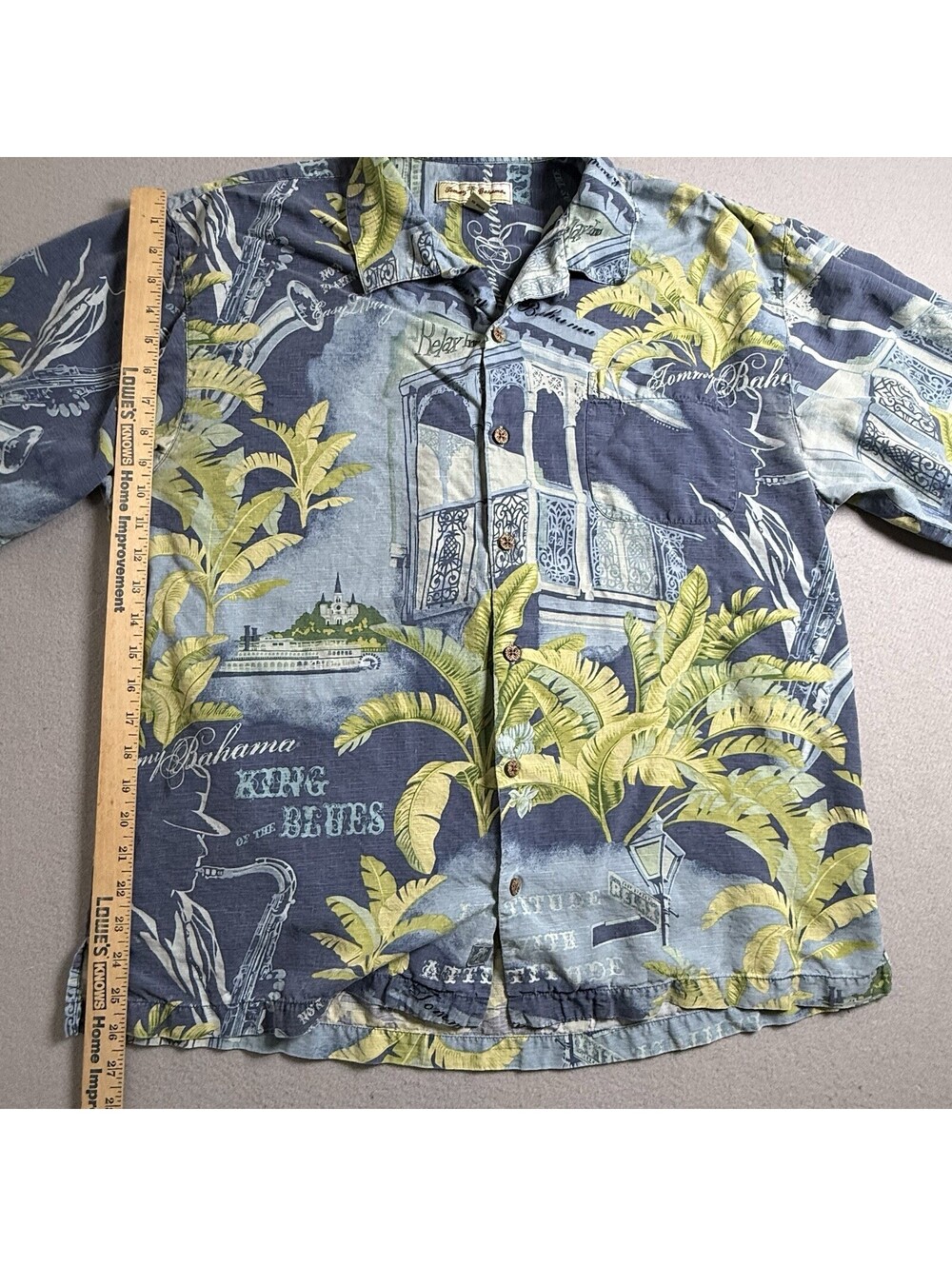 TOMMY BAHAMA SILK SHIRT MENS XL King Of The Blues Saxophone Easy Street Hawaiian - Picture 7 of 8